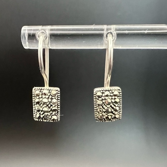Genevieve & Grace Sterling Silver & Marcasite Rectangular Drop Earrings – New - Picture 1 of 16